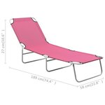 Vidaxl chaise longue pliable acier et tissu rose