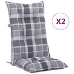 vidaXL Coussins de chaise jardin à dossier haut lot de 2 carreaux gris