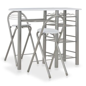 vidaXL Ensemble de bar avec étagères 3 Pièces Bois et acier Blanc