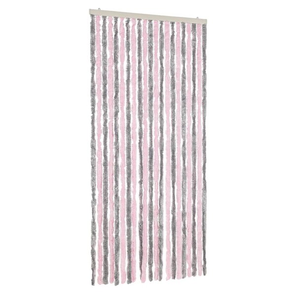 vidaXL Rideau anti-mouches gris argenté et rose 90x220 cm chenille