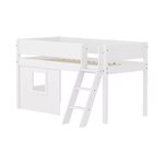 Flexa WHITE Lit mi-hauteur avec echelle inclinee 90 x 200 cm Facades cabane cadre blanc Barriere pleine Blanc