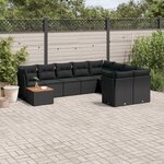 vidaXL Salon de jardin 10 Pièces avec coussins noir résine tressée