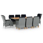 vidaXL Ensemble à manger 9 Pièces avec coussins résine tressée gris clair