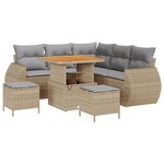 vidaXL Canapé de jardin de 8 pièces avec coussins beige en rotin polyacrylique et acacia
