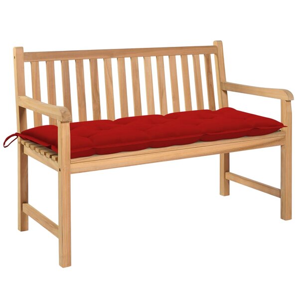 vidaXL Banc de jardin avec coussin rouge 120 cm Bois de teck massif