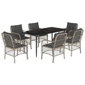 vidaXL Ensemble à manger de jardin et coussins 7 Pièces gris clair rotin