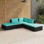 vidaXL Salon de jardin 5 Pièces avec coussins Résine tressée Noir