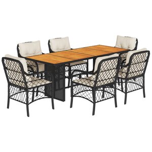 vidaXL Ensemble à manger de jardin coussins 7Pièces Noir Résine tressée