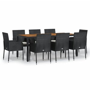 vidaXL Ensemble à manger jardin 9Pièces et coussins noir résine tressée