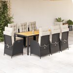 vidaXL Ensemble à manger de jardin 9Pièces coussins noir résine tressée