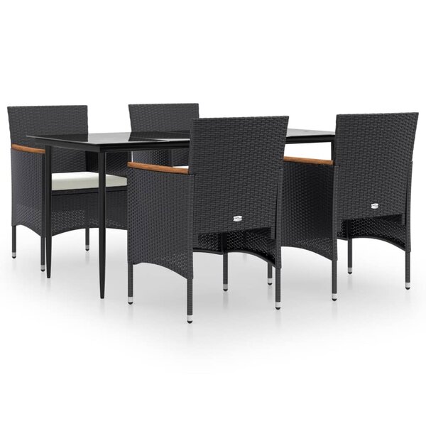 vidaXL Ensemble à manger de jardin avec coussins 5 Pièces Noir