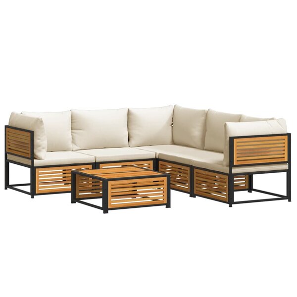 vidaXL Salon de jardin avec coussins 6 Pièces bois d'acacia solide