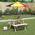 vidaXL Table de pique-nique pour 4 enfants avec parasol bois de sapin