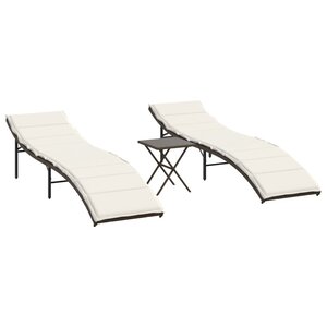 vidaXL Chaises longues lot de 2 avec table marron résine tressée