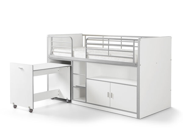 BONNY Lit mi-hauteur avec bureau et rangement  90x200 Blanc