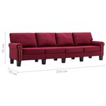 vidaXL Canapé à 4 places Rouge bordeaux Tissu