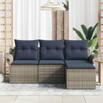 vidaXL Ensemble de canapé de jardin avec coussin 4 Pièces Gris polyrotin