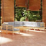 vidaXL Salon de jardin 10 Pièces avec coussins gris bois de pin massif