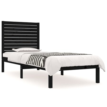 vidaXL Cadre de lit Noir Bois massif 90x190 cm Simple