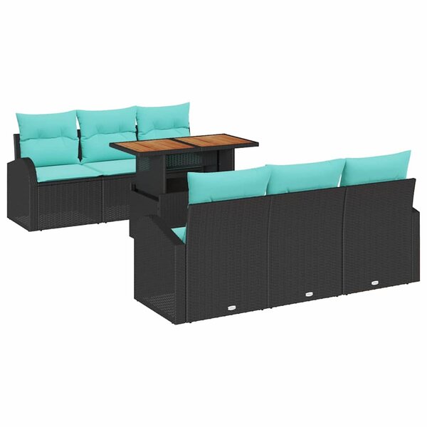 vidaXL Ensemble de canapé de jardin 7 Pièces Noir Poly rotin