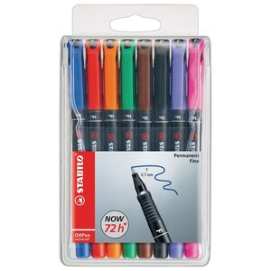 OHPen universal Stylo-feutre marqueur permanent pointe fine 0,7 mm - Pochette de 8 coloris assortis (paquet 8 unités)