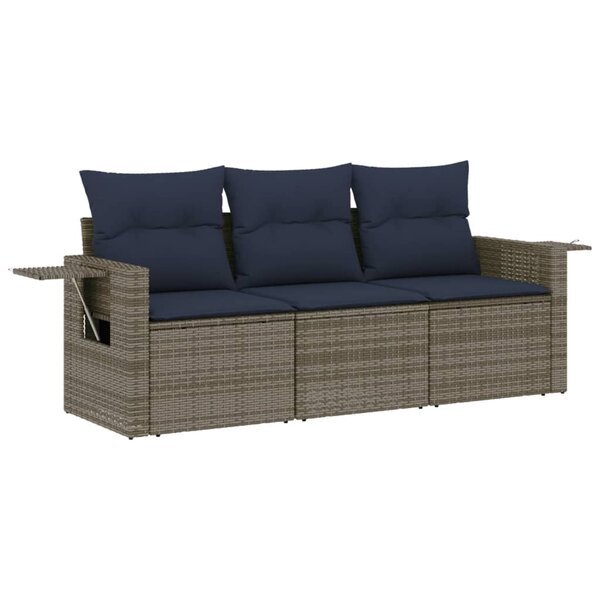 vidaXL Salon de jardin avec coussins 3 Pièces gris résine tressée