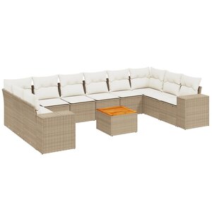vidaXL Salon de jardin 11 Pièces avec coussins beige résine tressée