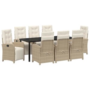 vidaXL Ensemble de salle à manger pour jardin 9 Pièces Beige polyrotin