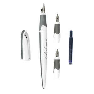 Parure calligraphie : stylo plume ergonomique corps blanc - 3 plumes différentes