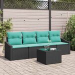 vidaXL Ensemble de Canapés 5 Pièces Noir et turquoise polyrotin