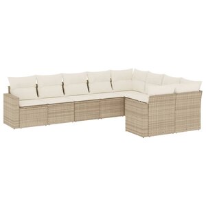 vidaXL Salon de jardin avec coussins 9 Pièces beige résine tressée