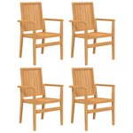 vidaXL Chaises de jardin empilables lot de 4 56 5x57 5x91 cm bois teck