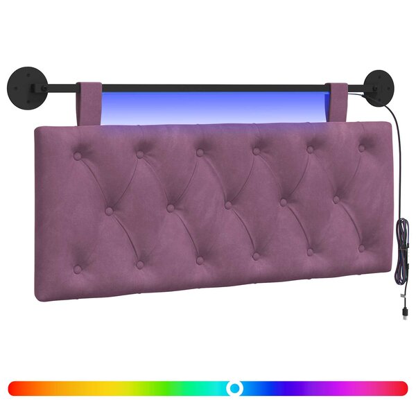 vidaXL Tête de lit suspendue Avec lumière LED Pourpre Velours