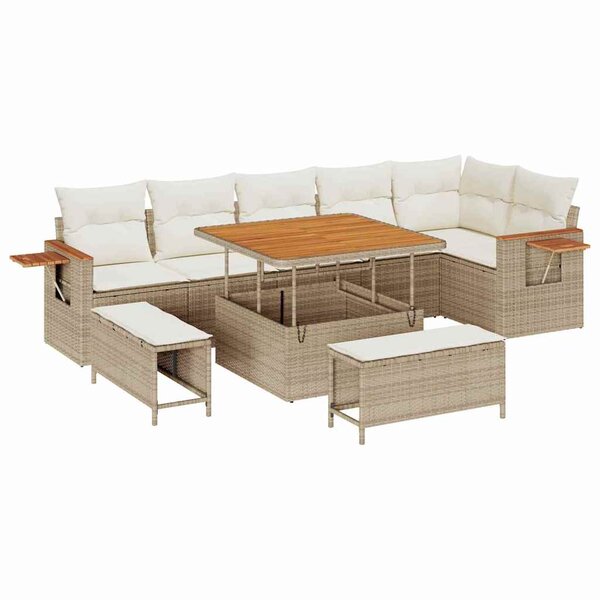 vidaXL Ensemble de canapé de jardin avec coussin 9 Pièces beige et crème
