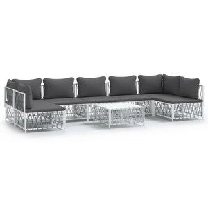 vidaXL Salon de jardin 8 Pièces avec coussins blanc acier