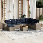 vidaXL Salon de jardin 9 Pièces avec coussins gris résine tressée