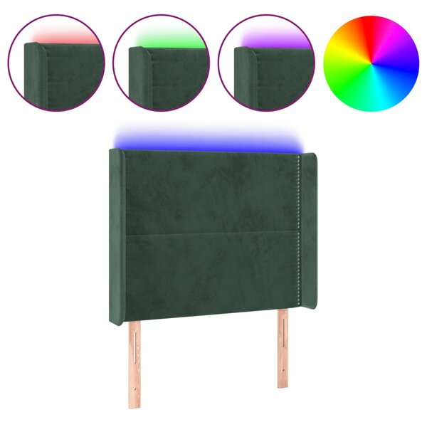 vidaXL Tête de lit à LED Vert foncé 103x16x118/128 cm Velours