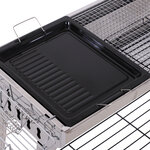 Outsunny Barbecue à charbon pliable portable BBQ grill sur pied avec étagères + grille + plaque cuisson dim. 104L x 33l x 70H cm acier inox.