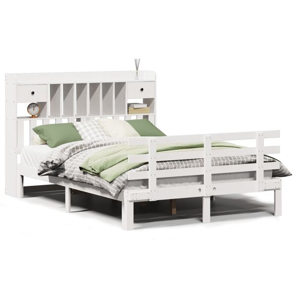 vidaXL Lit bibliothèque sans matelas blanc 150x200 cm bois pin massif