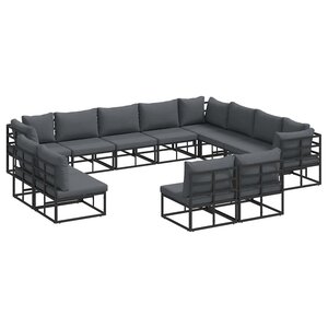 vidaXL Ensemble de canapé de jardin avec coussin 12 Pièces Noir Aluminium