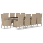 vidaXL Ensemble à manger de jardin et coussins 11 Pièces beige poly rotin