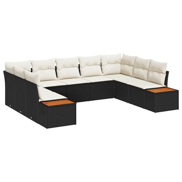 vidaXL Ensemble de canapé de jardin avec coussin 9 Pièces Noir Poly rotin