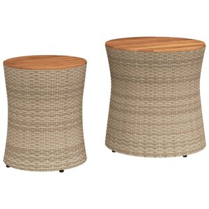 vidaXL Tables d'appoint de jardin 2Pièces dessus en bois beige poly rotin