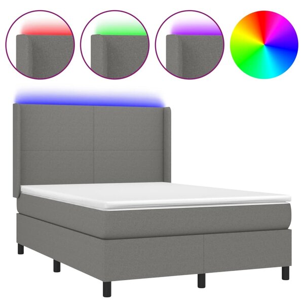 vidaXL Sommier à lattes de lit et matelas et LED Gris foncé 140x190 cm