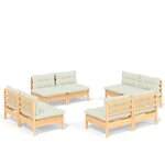 vidaXL Salon de jardin 8 Pièces avec coussins crème Bois de pin