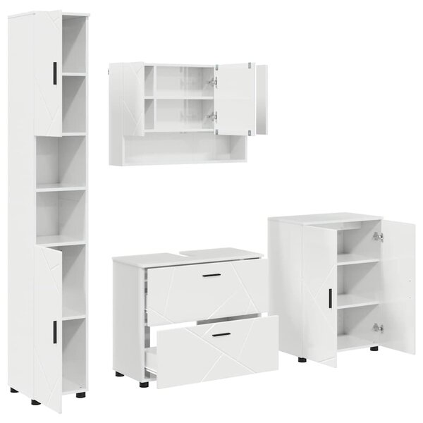 vidaXL Ensemble de mobilier de salle de bain 4 Pièces Blanc brillant