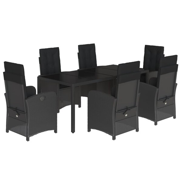 vidaXL Ensemble à manger de jardin coussins 7Pièces Noir Résine tressée