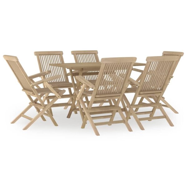 vidaXL Salon de jardin 7 Pièces gris bois de teck solide