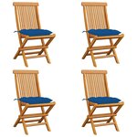 vidaXL Chaises de jardin et coussins bleu lot de 4 Bois de teck massif