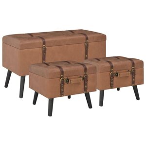 Banquette pouf tabouret meuble tabourets de rangement 3 Pièces marron synthétique 3002180